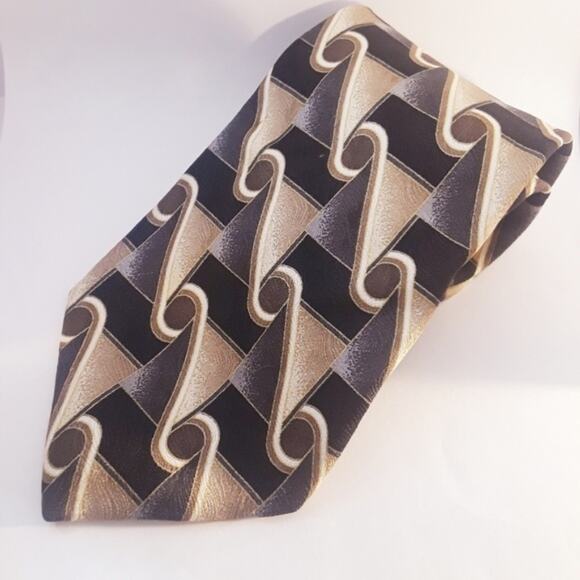 J. Riggings Brown Geometric Tie Necktie - Picture 1 of 6